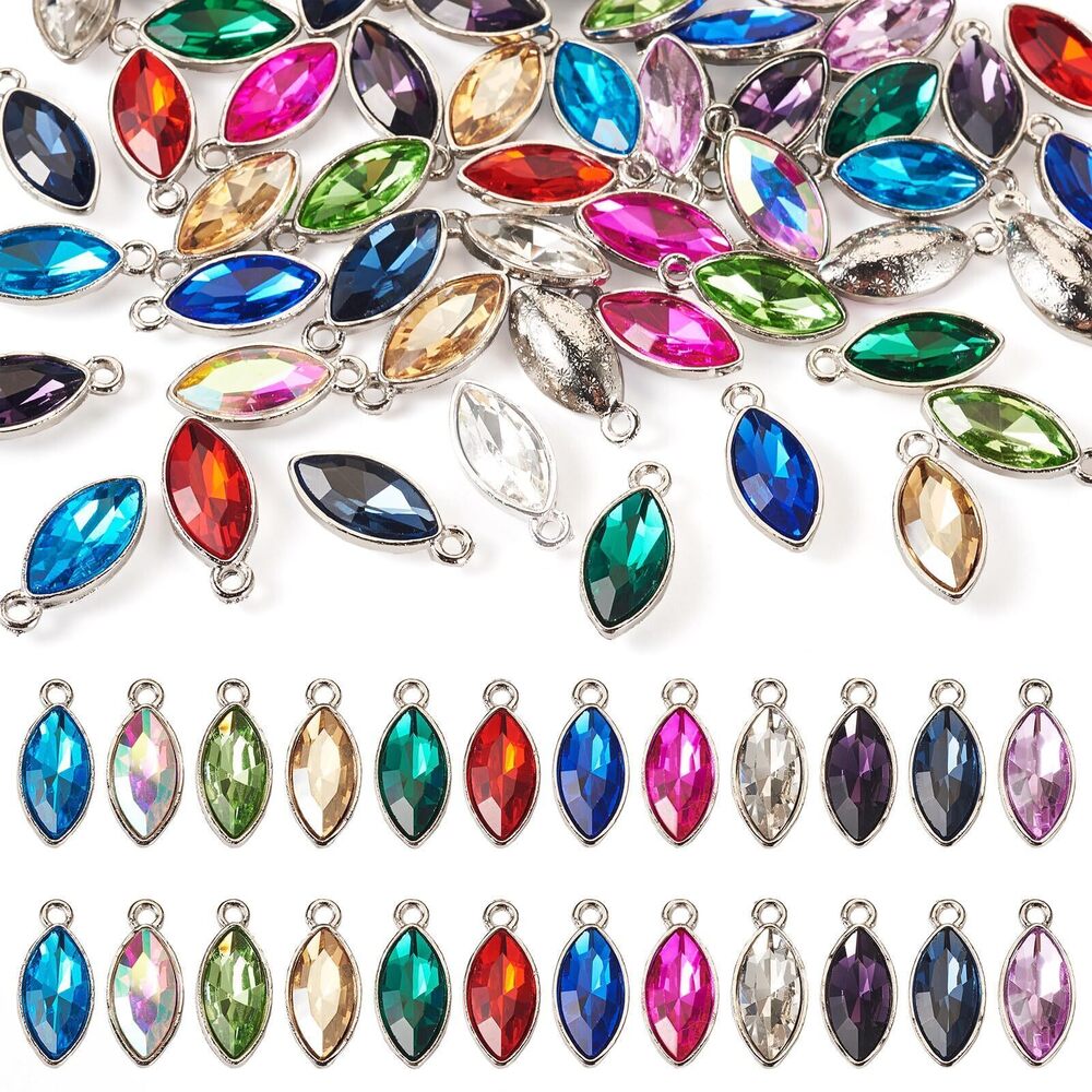 5560 Pandahall 48Pcs Crystal Birthstone Charms Faceted Glass Rhinestone